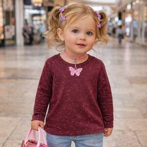 Cat & Jack Maroon Sparkle Long Sleeve Top